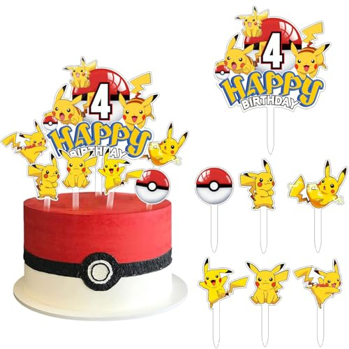 7 Stück Tortendeko Geburtstag,4 Jahre Acryl Happy Birthday Kuchen Deko,Kuchenaufsatz,Muffin Geburtstag Deko,Cupcake Topper,Cake Decoration für Junge Mädchen Themen Kindergeburtstag Party