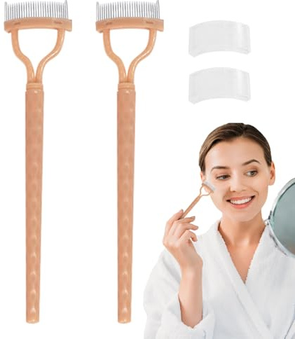 Peine de máscara, peine de pestañas de metal | 2 paquetes de dientes de metal cepillo formador de cepillo con cubierta | Cepillo de cejas, herramienta de preparación, aplicador de maquillaje de cejas,
