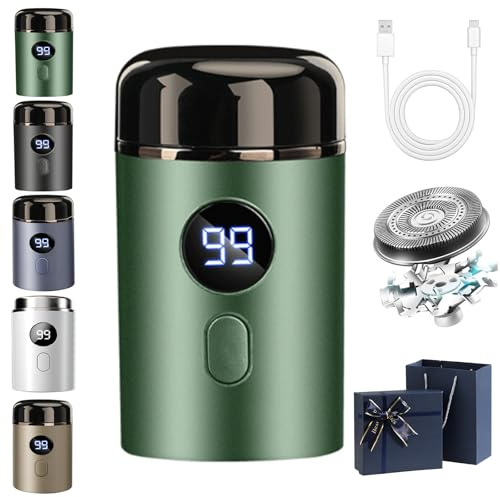 Easy Trim Rasoir, Mini Rasoir Electrique Homme, Rasoir électrique Portable, Étanchéité IPX7 Wet & Dry sans Fil avec Écran LED, Rechargeable par USB (Vert)