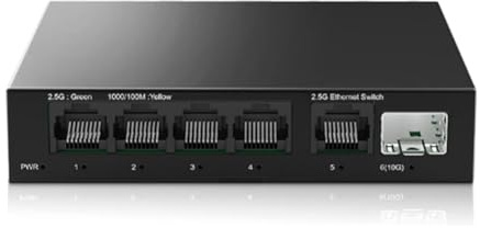 dissot Switch 2,5G Commutateur Réseau 5 Ports 2500 Mbps avec 10G SFP+ Auto/MDIX Brancher et Utiliser Commutateur Ethernet Non Géré Prise UE