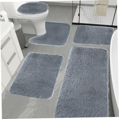 Lot de 5 tapis de salle de bain doux à poils longs et antidérapants avec housse de toilette, épais et lavables en machine