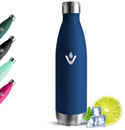 Grsta Botella Agua Acero Inoxidable 500ml, Botella Agua a Prueba de Fugas, Cantimplora Termica, Mantiene 24H Frio/12H Calor, Reutilizable Termo Sin BPA para Oficina, Bicicleta, Colegio, Niños