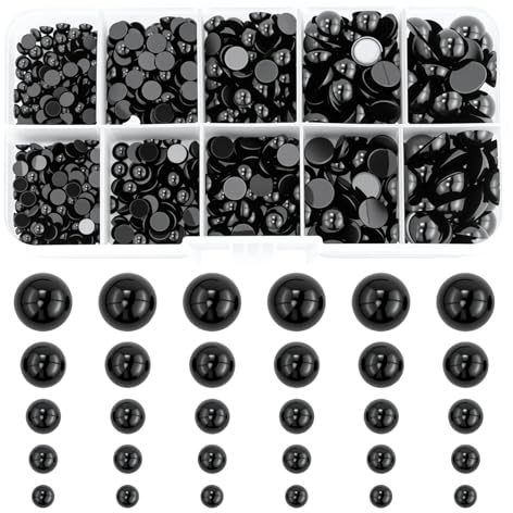 760 Stück Schwarz Halbperlen,4/5/6/8/10mm Halbrunde Perlen,klein Perlen mit Flacher Rückseite,Perlen für Gehäkelte Handarbeit,Schmuckherstellung,Puppenauge DIY Machen,Hochzeitsdeko Haarnagel Zubehör