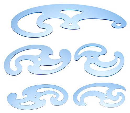 GLOBLELAND 5 Unidades 5 Estilos Acrílico Curva Regla para Herramientas de Costura Azul Cielo Plantillas de Dibujo Plantillas Regla de Dibujo para Hacer Patrones de Corte