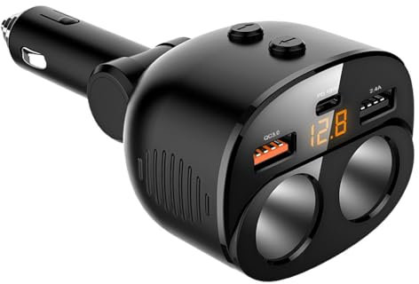 LIXSAZSE Cargador de Coche USB LED Reproductor de MP3 QC3.0 Tipo-C Adaptador de Carga rápida Divisor de energía automotriz Gadgets Accesorios