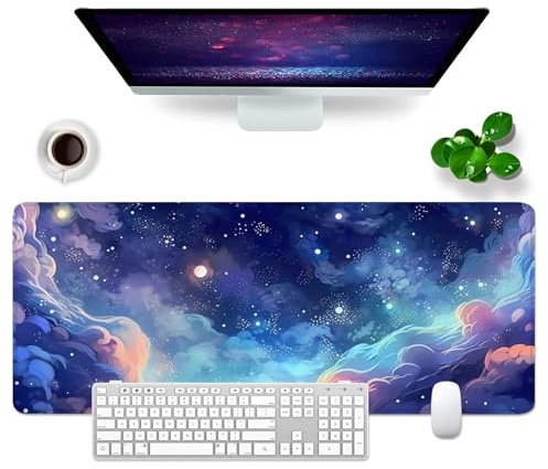 Schreibtischunterlage xl Mauspad Anime 80x30 cm Groß Gaming Mousepad PC Professionelle Gamer Mauspad Schreibtisch Zubehör Bürodekoration (Sterne und Wolken)