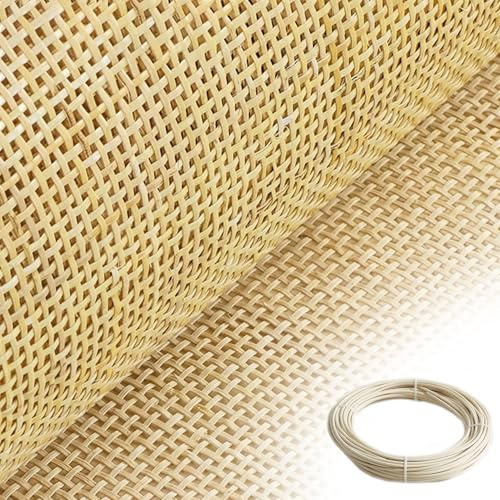 RIBLOR Rollo de Ratan por Metros, 50cm de Ancho Natural Rejilla Rollo Mimbre para Muebles, Correas de Tela Ratán, Cinta de Caña Tejida para Silla Cesta Bricolaje(50x150cm)