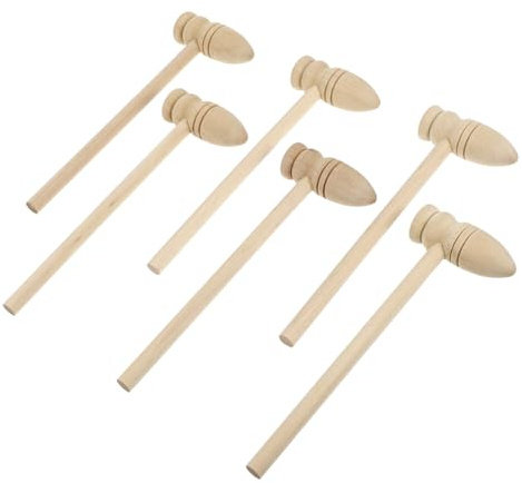 FUNNETOYU 20pcs Mini Wooden Mallets Educational Hammer Smooth Polished Surface Safe Grip Wood Hammers for Pretend Play and Gift