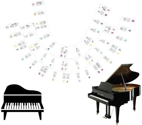 Removable Piano Keyboard Note Labels 88-Key Full Size Silicone Piano Note Guides Washable Piano-Notes Overlay Strips No Need Stickers, Reusable and Comes with Box(Colorful)