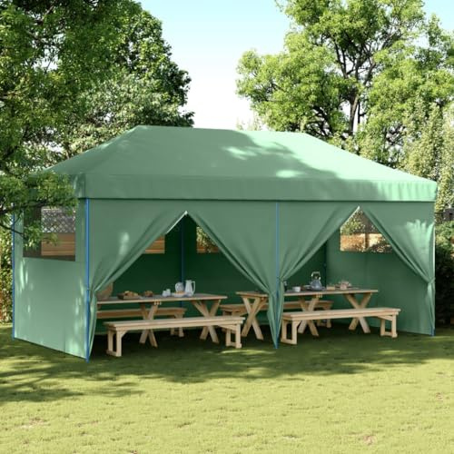 Tente de Réception Pliante, Chapiteau d'Extérieur avec 4 Panneaux Latéraux, Toit Imperméable en PVC, Structure Acier Renforcé, Tonnelle Pliante pour Jardin, Fêtes, Événements, Vert, 580x292x315 cm