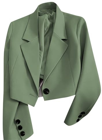 Blazer corto da donna con risvolto tacca, giacca con chiusura a bottone singolo, casual, elegante, slim fit, giacche corte per ufficio e lavoro, abbigliamento da lavoro da donna