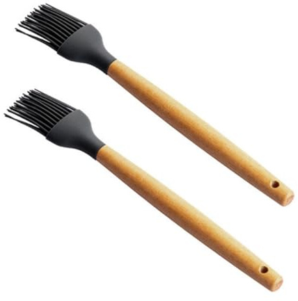 Angoily 2 pièces Pinceau de Cuisine Silicone et Bois pour Barbecue et Pâtisserie Résistant à Haute Température Réutilisable et Facile à Nettoyer Lot