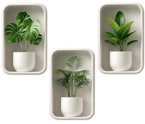 3 Stück Wandaufkleber Pflanzen, 3D Bilder Wandtattoo Wohnzimmer, Selbstklebende Wandsticker mit Blumenmotiv, Wandtattoo Badezimmer für moderne Wanddekoration