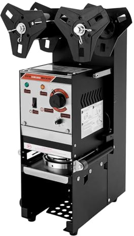 Versiegelungsmaschine Becher Folienschweißgerät für Bubble Tea Becher Milchtee Cup Sealing Machine 230V 300–500 Tassen/Stunde für 90&95mm Durchmesser Max. 18cm-Hoch Verschließbar Plastikbecher