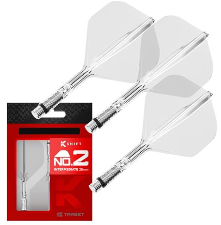 Target Darts K-Shift No.2 Integrated Flights & Shafts | K Shift No.2 Flight & Shaft System, Weiß/Transparent/Schwarz – K-Flex Short/Intermediate/Medium Shift Spin Base, professionelles Dartzubehör