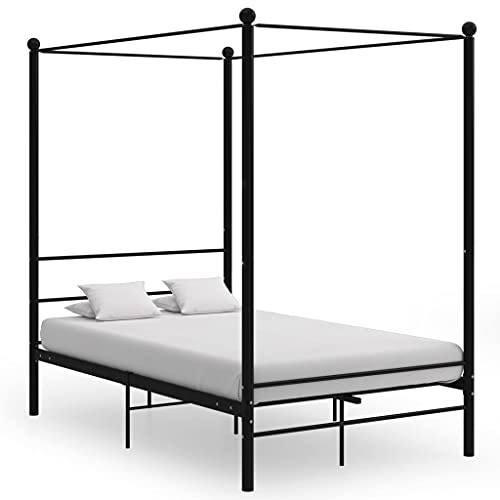 JHQHSM Himmelbett aus Metall Schwarz 140x200 cm mit robustem Lattenrost für Komfort und Privatsphäre, pulverbeschichtet langlebiges Bettgestell ideal für Moskitonetz