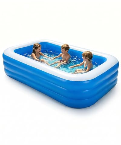 Piscine Gonflable Enfant Rectangulaire 3 Chambres à Air, Piscine pour Enfant et Bébé, Mini Piscine/Piscinette pour Jardin, Intérieur et Extérieur, 210 × 135 × 55 cm