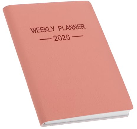 SUPVOX Agenda Tascabile A7 2026 in Similpelle Rosa, Pianificatore di Lavoro Settimanale e Mensile Tracker Abitudini, Calendario da Borsa Leggero e Resistente per Ufficio, Scuola e Viaggi