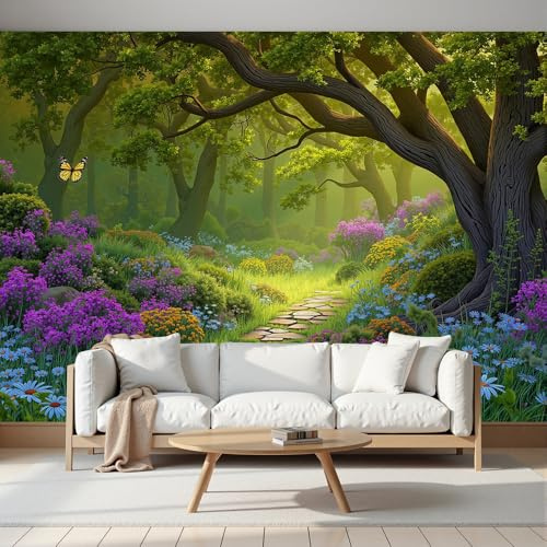 Carta da Parati Fotomurale Panoramica Fiaba Foresta, Tessuto in Seta Decorazione Murale per Soggiorno Camera da Letto, Poster Murale XXL Sentiero Di Pietra (non Peel n' Stick), 450 x 315cm
