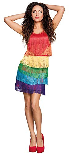 Boland 87111 -Kleid Flapper Rainbow für Damen, Größe M, Fransen Kleid, Regenbogen Farben, Kostüm, Karneval, Fasching, JGA