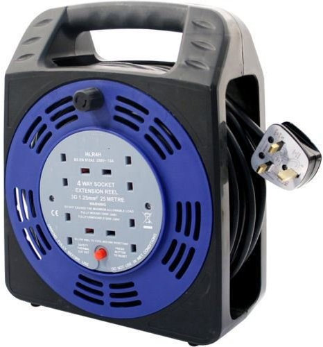 NEW 4 WAY 25M 4 GANG EXTENSION REEL CABLE REEL ROUND SOCKET GARAGE WORKSHOP HOME
