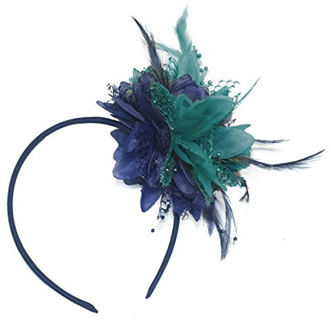 Caprilite marinblå och turkos teal fascinator på pannband för Ascot-bröllop, Marinblå och blågrön, 44930