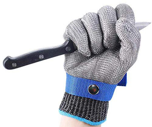 Egurs Schnittfeste Edelstahl-Netz-Handschuhe für Lebensmittelhandhabung, Fleischverarbeitung, Metzger, Schneiden, Sicherheits-Schutzhandschuhe (blau), 3XL=27.5cm