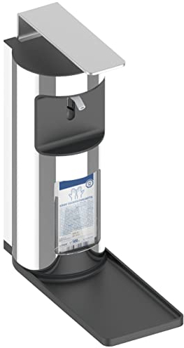 KEUCO Desinfektionsmittel-Spender aus Metall, für 0,5 Liter Euronorm-Flaschen, abnehmbare Tropfschale, Desinfektionsspender, Seifenpumpe, Wandmontage