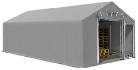 Das Company Tente d'entrepôt 6x12x2m Gris l'epreuve de l'eau 600 g/m2 La toille PVC Construction Polar Renforcement du Sol, Entree et Toit Tout Temps avec câbles en Acier pour Le Toit et Les côtés