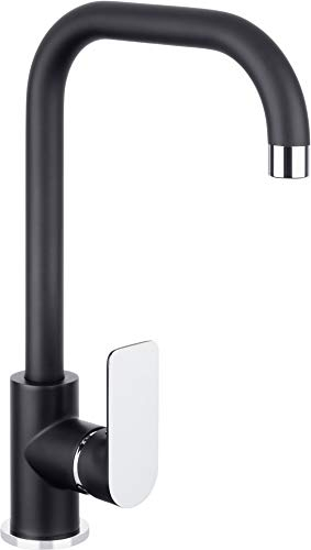 Cornat NERSC5 Noir NERSC5-Grifo Monomando para Fregadero (Cuerpo de fundición, Alta presión), Color Negro y Cromado