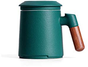 Maya Star Taza de té con Tapa y Filtro de Agua de cerámica, Taza de separación de té filtrada de cerámica, Taza de té de la Oficina NO.09