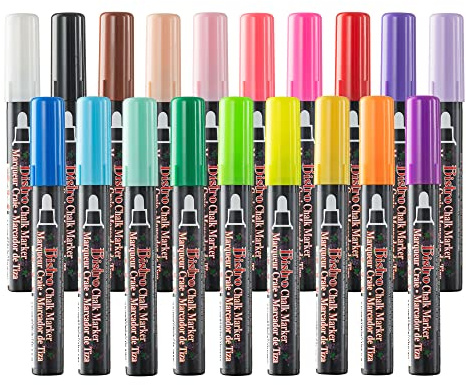 Marvy Uchida Bistro Chalk Marker - 19 Basic, Neon and Pastel Colors - Bistro Chalk Markers for Blackboard, Signs, Windows, Blackboards, Glass, Bistro - 6mm Broad Tip