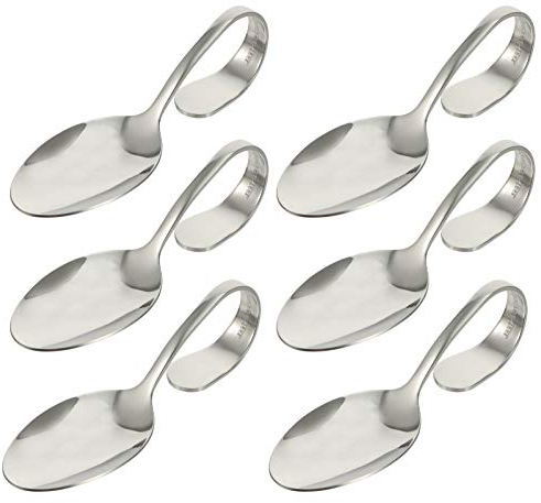 6pcs Curved Handle Spoons Stainless Steel Appetizer Canape Serving Coffee Stir Espresso Dessert Spoons Table Spoons Cream Spoons Drawing Soup Spoon