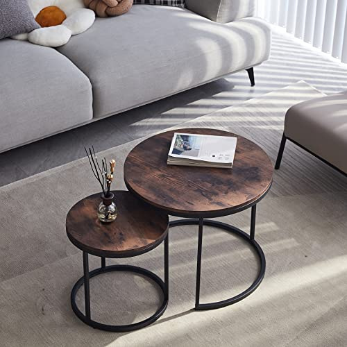 GrandCA HOME Set mit 2 runden Beistelltischen 2-in-1 Kombination Nordic Tavolino Tischplatte mit Dichte und Stahl, 44,5 x 60 x 60 cm, industrieller Stil (Retro)…
