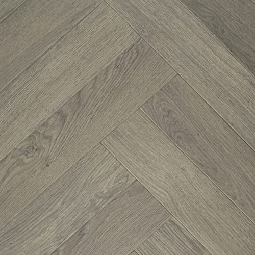 247Floors Wood Plank Effect Tasman Vinyl Flooring Realistic 3.8mm Slip Resistant Foam Backed Lino (Light Grey Herringbone Parquet, 2m x 2m)