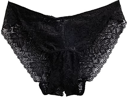 Jungerhouse Damen Sexy Spitze Slips Charmant Crotchless Panties Atmungsaktive Ouvert-Slip Höschen Hohl Strings Unterwäsche Transparente Ouvertslip Tanga Offenem Schritt Unterhosen Thong (L,Schwarz)