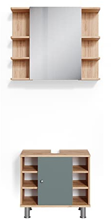 Vicco Badmöbel-Set Fynn, Grün, 60 cm | besteht aus Badspiegel und Waschbeckenunterschrank