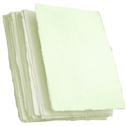 Wanderings Handgemachtes Grünes Büttenrand Blankopapier – Größe 10x15 cm, Packung mit 25 Stück – Gemischte Medien, Loses Blattpapier für Aquarell, Schriftsteller, Einladungen, Basteln – Dick 130 GSM