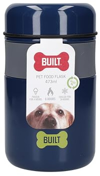 BUILT PET Food Storage Jar, Stainless Steel Animal Food Container, Travel Friendly Portable Wet or Dry Food Carrier with Lid, Airtight & Insulated Hot or Cold Flask, BPA Free, 473ml Capacity, Blue