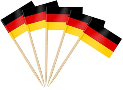 AhfuLife 100 Stück Deutschland Zahnstocher Flaggen, Deutsche Deko Fahne Klein Mini Zahnstocher Deutschland Fähnchen für 2026 WM Eurovision Cupcake Topper Toothpick Cocktail Party Pub Deko
