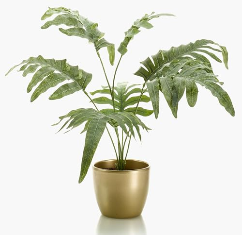 artplants.de Artificial golden serpent fern SCORPI in golden ceramic pot, green-grey, 65 cm - Artificial green plant