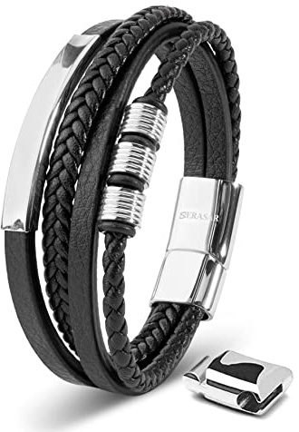SERASAR Premium Lederarmband für Männer | Magnetverschluss aus Edelstahl in Schwarz, Silber & Gold | Inklusive Schmuckschachtel | Tolle Geschenkidee