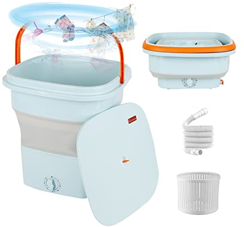 Portable washing machines 12L,WMLBK Portable washing machine with spin dryer mini washing machine and dryer foldable washing machine with Drain Basket for Washing Underwear Baby Clothes, 12l-blue