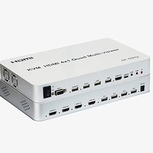 HDMI KVM Quad Splitter 4x1, 4K 60Hz KVM Multi-Viewer 4X1 mit Seamless 4 in 1 HDMI Multi Viewer für USB-Tastatur und Maus PC (4K 60HZ)