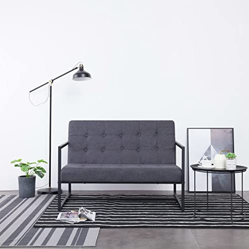 Gecheer 2-Sitzer-Sofa gartensofa | gartenbank mit stauraum mit Armlehnen Dunkelgrau Stahl und Stoff