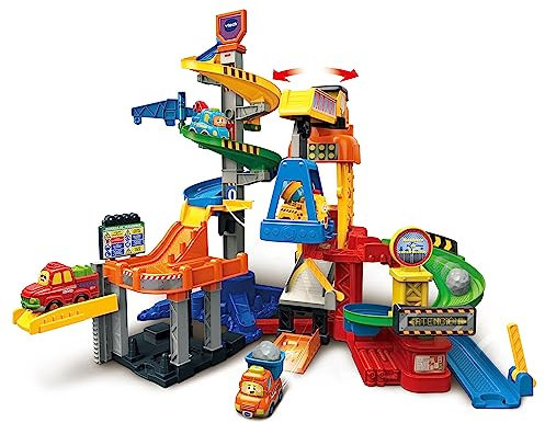 VTech - Maxitorre de construcción TutTut Bólidos, Pistas y Coches de Juguete para niños +1 año, Circuitos para Combinar, Incluye Josete el volquete, Versión ESP