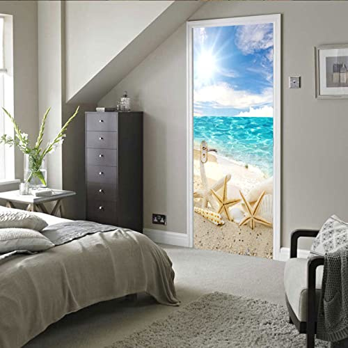 2 Pcs Fototapete Türtapete selbstklebend Türposter Meer & Strand Abnehmbar Fototapete Türfolie Poster Tapete Muster Türaufkleber für Tür, Wohnzimmer, Schlafzimmer, Küche und Bad B85 x H205cm