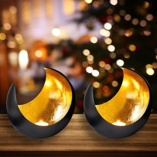 2er Set Orientalisches Windlicht Moona modern aus Metall in Gold 20 cm