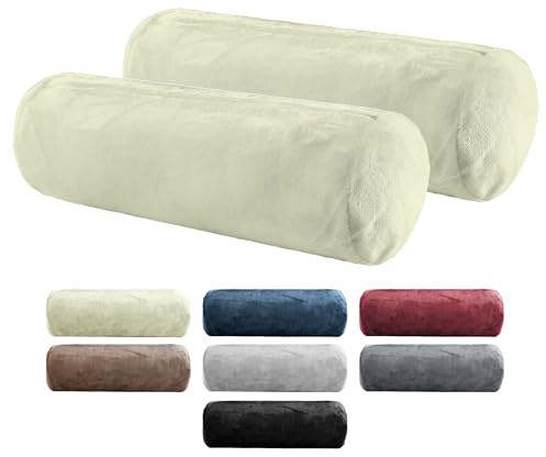 BaSaTex Plüsch Nackenrollenbezug, 2er Pack, 15x40, Wollweiss | Winter Plüsch, Kuschelig Weich, Für Nackenrollen, Öko_Tex Zertifiziert, Cashmere-Touch