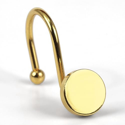 Messing Gold Duschvorhanghaken – Rostfeste Metallringe, 12 Stück | Einfache klassische Runde Tasten Duschhaken, Heavy Duty Hänger für Duschstäbe, Geschenk für moderne und luxuriöse Badezimmer